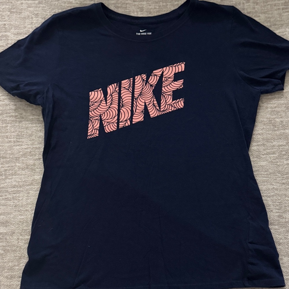 Nike Dark Blue Tee with Pink Logo